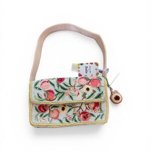 Floral Peach Beaded Shoulder Bag in Pink.  With Charm.